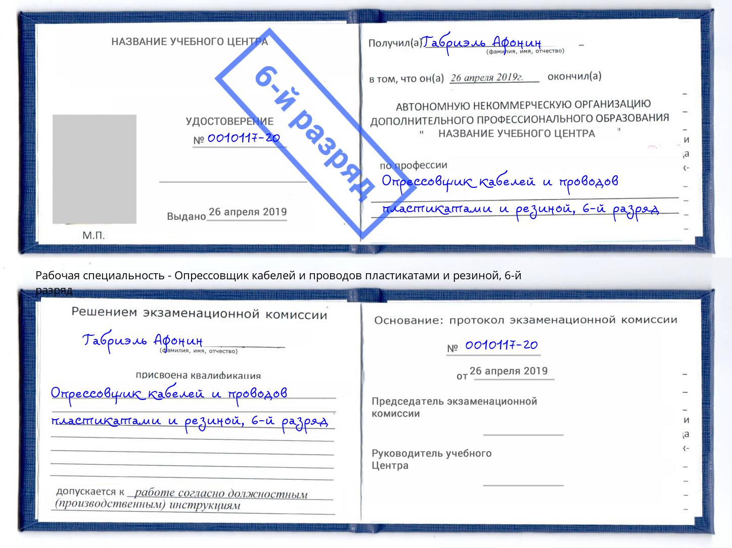 корочка 6-й разряд Опрессовщик кабелей и проводов пластикатами и резиной Балашиха