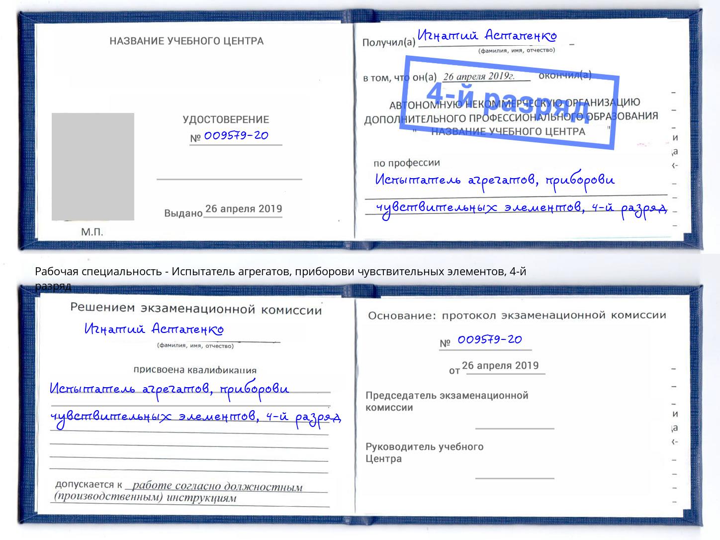 корочка 4-й разряд Испытатель агрегатов, приборови чувствительных элементов Балашиха