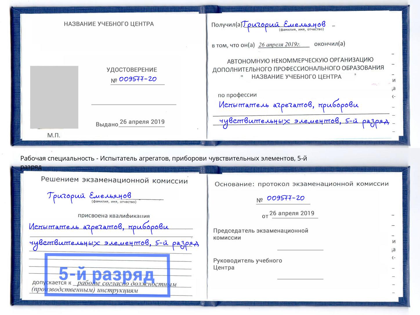 корочка 5-й разряд Испытатель агрегатов, приборови чувствительных элементов Балашиха