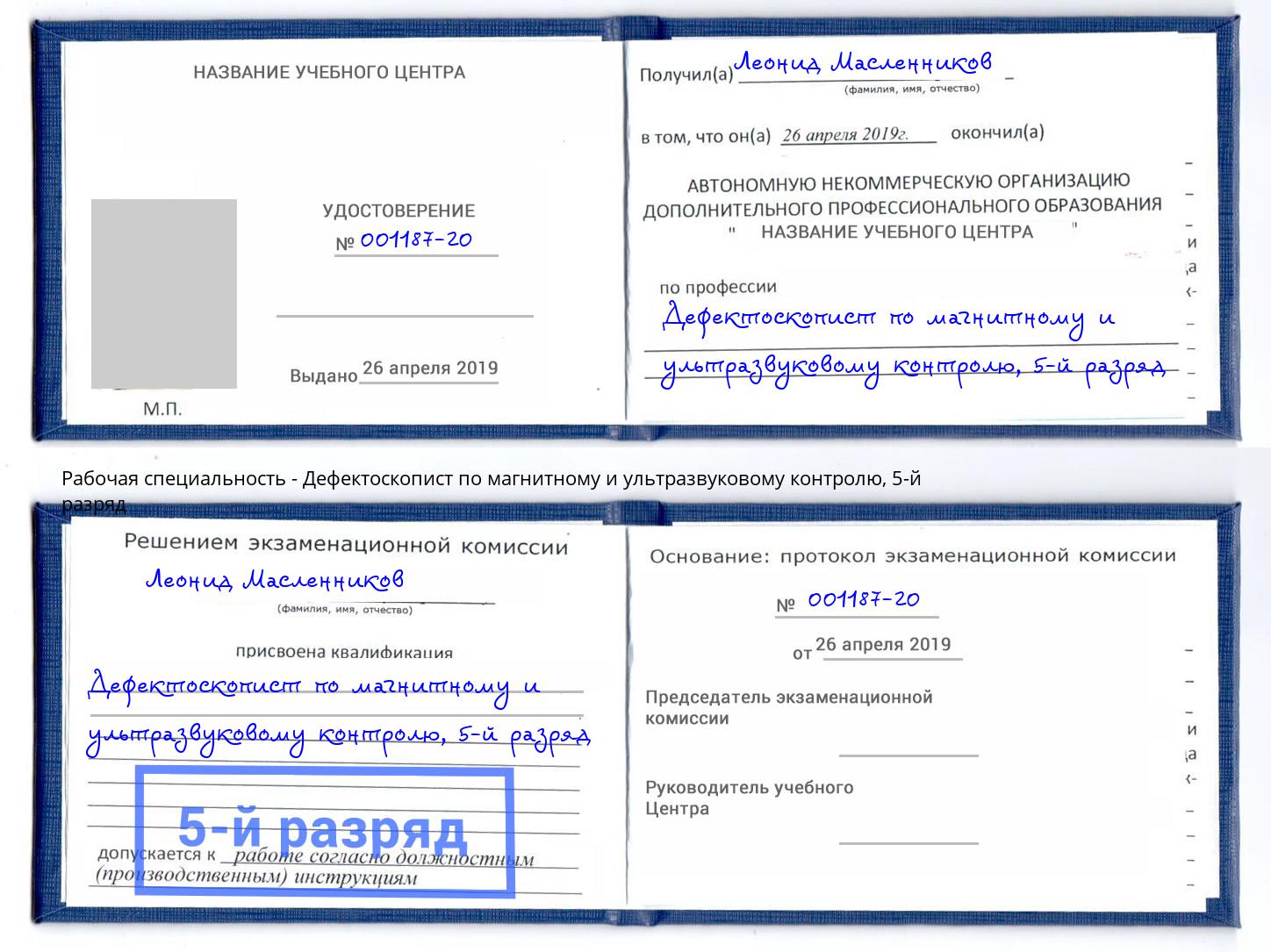 корочка 5-й разряд Дефектоскопист по магнитному и ультразвуковому контролю Балашиха