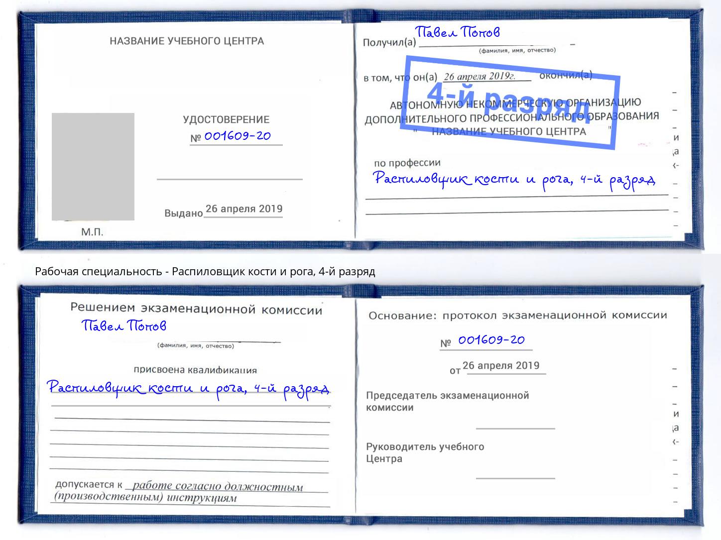 корочка 4-й разряд Распиловщик кости и рога Балашиха