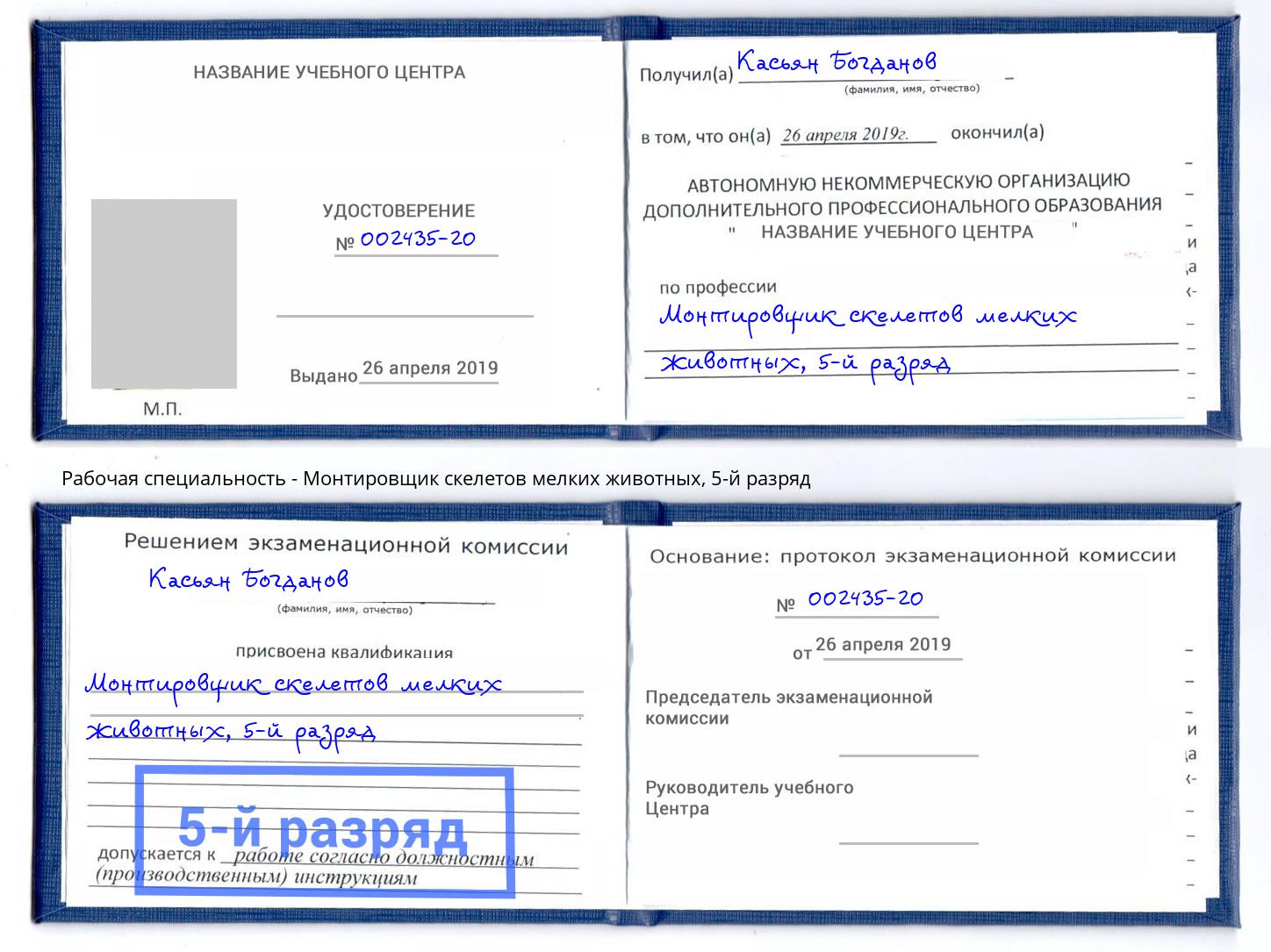 корочка 5-й разряд Монтировщик скелетов мелких животных Балашиха