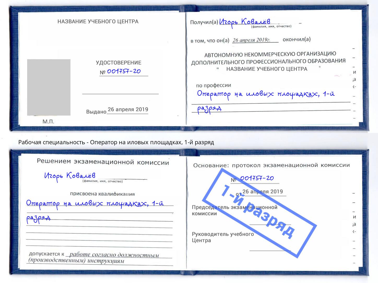 корочка 1-й разряд Оператор на иловых площадках Балашиха