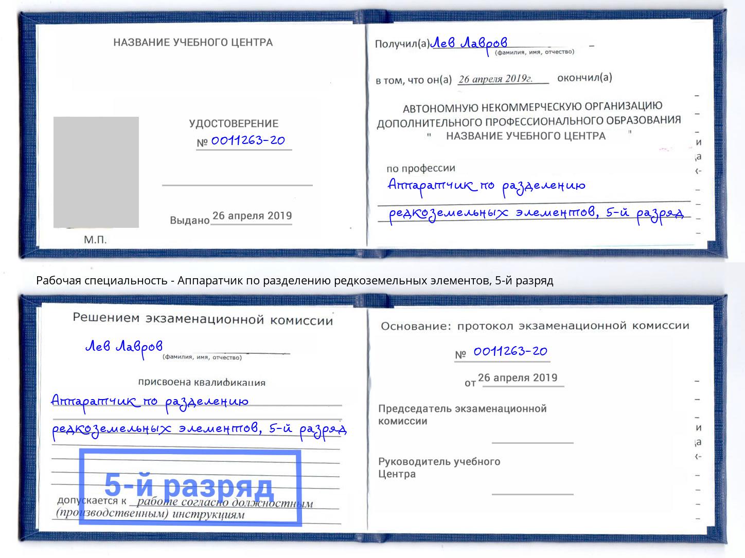 корочка 5-й разряд Аппаратчик по разделению редкоземельных элементов Балашиха