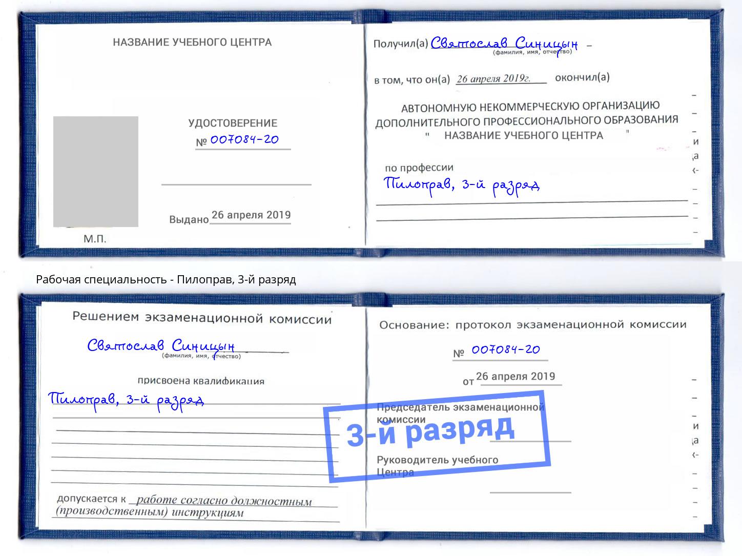 корочка 3-й разряд Пилоправ Балашиха
