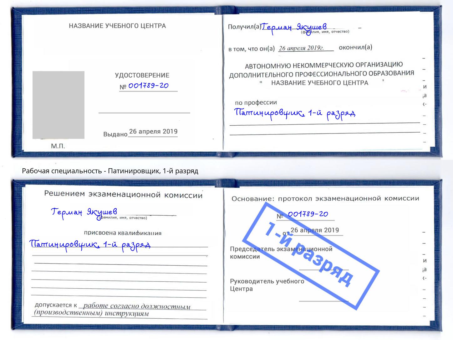 корочка 1-й разряд Патинировщик Балашиха