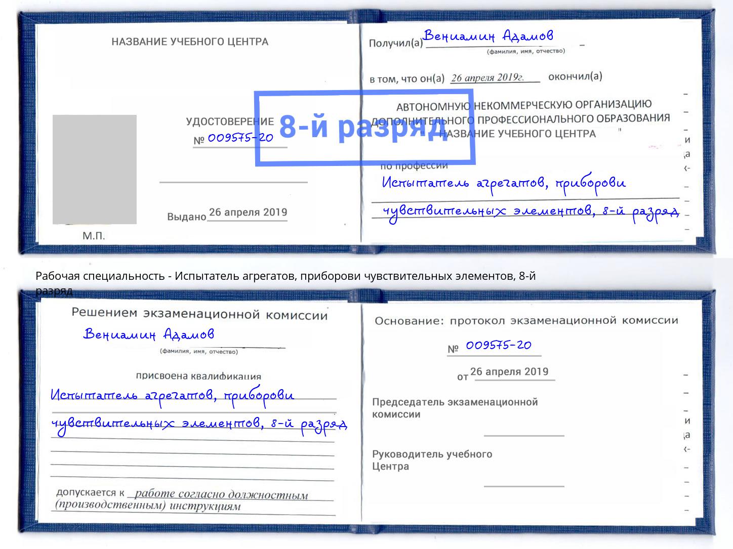 корочка 8-й разряд Испытатель агрегатов, приборови чувствительных элементов Балашиха